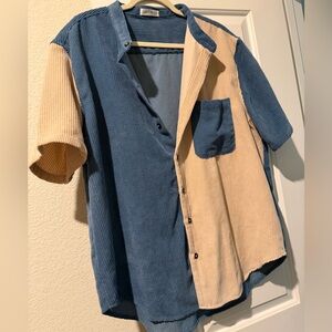ChArmkpR Blue and Tan corduroy Button Down Shirt
